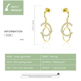 Genuine 925 Sterling Silver Geometric Circle Dangle Earrings for Women Gold Color Korean Style Fashion Jewelry