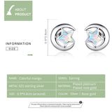 Genuine 925 Sterling Silver Moon and Star 2 Colors Opal Stud Earrings for Women Wedding Statement Jewelry