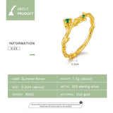 Gold Color Wedding Finger Rings for Women Summer Branch Flower Design 925 Sterling Silver Fashion Jewelry