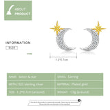 Moon and Stars Stud Earrings for Women Authentic 925 Sterling Silver Luxury Anti-allergy Jewelry Gifts for Girl