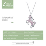 925 Sterling Silver Pink CZ Horse Licorne Pendant Necklace for Women Chain Necklaces Design Wedding Jewelry
