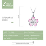 925 Sterling Silver Spring Pink Enamel Flower Pendant Necklace for Women Sterling Silver Chain Female Fashion Jewerly