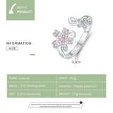 925 Sterling Silver Pink Sakura Cherry Flower Open Adjustable Finger Rings for Women Romantic Wedding Jewelry