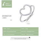 925 Sterling Silver Simple Minimalist Heart Finger Rings for Women Wedding Engagement Statement Jewelry