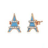 Blue Enamel Paris Eiffel Tower Stud Earrings