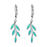 Opal Gem Drop Dangle Earrings, Created Blue/Green Opal Earrings, Olive Leaf Leverback Earrings For Women Girls