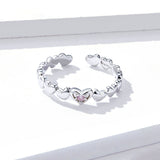 Pink CZ Heart Stackable Finger Rings for Women Free Size Adjustable Bands 925 Sterling Silver Jewelry Accessories