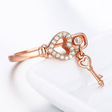 S925 sterling silver heart key ring Rose Gold Plated cubic zirconia ring