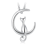 Cat Moon Silver Pendant Necklace 925 Sterling Silver Choker Statement Necklace Women Silver 925 Jewelry Without Chain