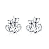 Double Cat Earrings Animal Jewelry Little Kids Silver Earrings Design