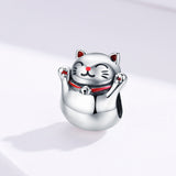 S925 Sterling Silver Oxidized Epoxy Lucky Cat Charms