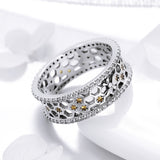 S925 Sterling Silver Honeycomb Ring Oxidized Cubic Zirconia Ring