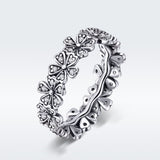 S925 Sterling Silver Simple Daisy Ring Oxidized Cubic Zirconia Ring