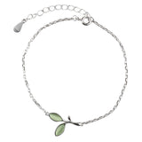 925 Sterling Silver Leaf Bracelet Sweet Temperament Small Green Leaf Opal Bracelet