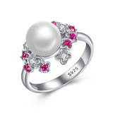 Colorful Zircon Flower Pearl Ring S925 Sterling Silver Ring Jewelry Wholesale