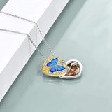 Butterfly Necklace That Holds Pictures Heart Locket Necklace for Women Sterling Silver Butterfly Jewelry Gifts for Mom Girls