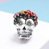 S925 Sterling Silver Oxidized Epoxy Flower Skull Charms