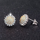 Elegant Style 925 Sterling Silver Sun Flower Mirco Pave Crystal Stud Earrings Fine Jewelry Women Pendientes Brincos