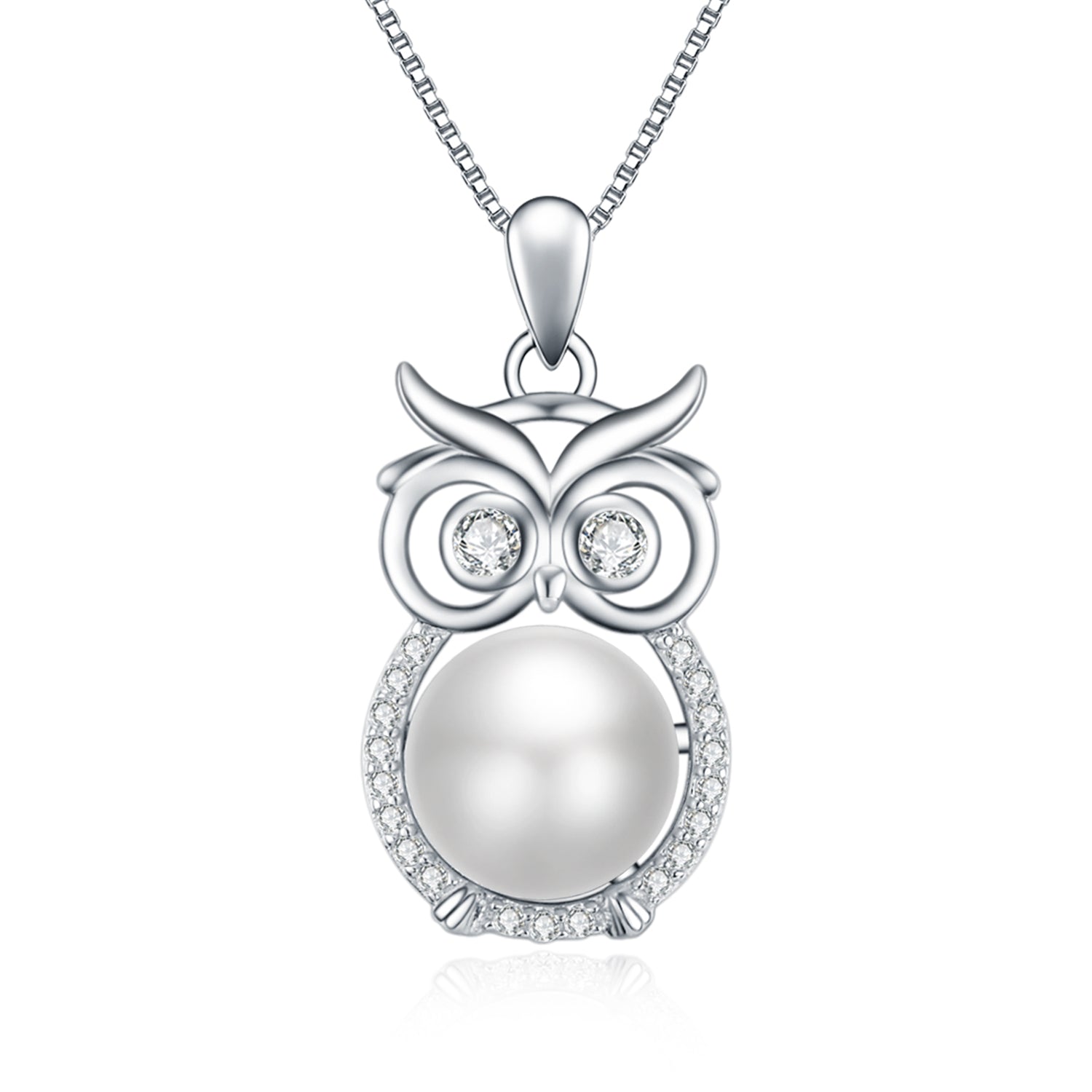 Owl Pearl  Necklace Animal Big Round Pearl Cubic Zirconia Necklace