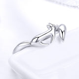S925 Sterling Silver Little Fox Ring White Gold Plated Ring
