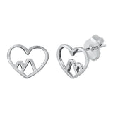 Silver Heart & Mountain Stud Earrings