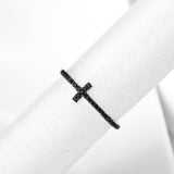 Classic Black Zircon Pave Rings 925 Sterling Silver Cross Ring