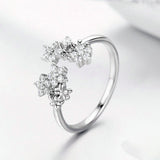 Shining Authentic 925 Sterling Silver Daisy Clear CZ Adjustable Finger Rings for Women Wedding Engagement Jewelry