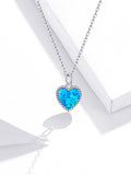 925 Sterling Silver Beautiful Blue Heart Pendant Necklace Fashion Jewelry For Gift