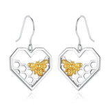 Hollow Heart-Shaped Gold-plated Bee S925 Sterling Silver Earrings
