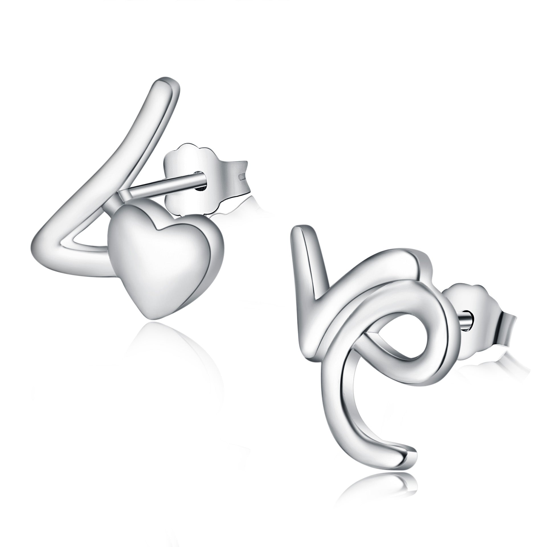 Letter Love Stud Earring 925 Sterling Silver Design Asymmetrical Earrings