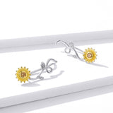 925 Sterling Silver Beautiful Sunflower Stud Earrings Fine Jewelry For Women