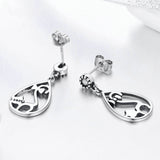 Authentic 925 Sterling Silver Naughty Cat with Bowknot CZ Drop Earrings for Women Sterling Silver Jewelry Gift