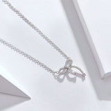 Romantic 925 Sterling Silver Luminous Bowknot Shape Clear Cubic Zircon Women Necklaces Female Fashion Jewelry