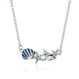 925 Sterling Silver Beautiful Shell and Starfish Pendant Necklace Fashion Jewelry For Women