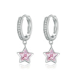 925 Sterling Silve Shining Pink Star Stud Earrings Precious Jewelry For Women
