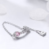 S925 Sterling Silver Heart Lock Key Ring White Gold Plated cubic zirconia Ring