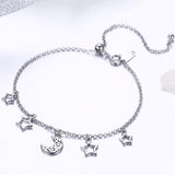 S925 sterling silver white gold plated star&moon bracelet