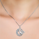 Cute Nine-Tailed Foxes & Moon Necklace Curved Animal Silver Pendant Necklace