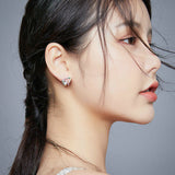 Rainbow Color Heart Stud Earrings for Women 925 Sterling Silver Sloth Animal Ear Pink Fine Jewelry