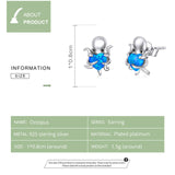 925 Sterling Silver Mysterious Devilfish With Blue Heart Opal Stud Earrings Precious Jewelry For Women