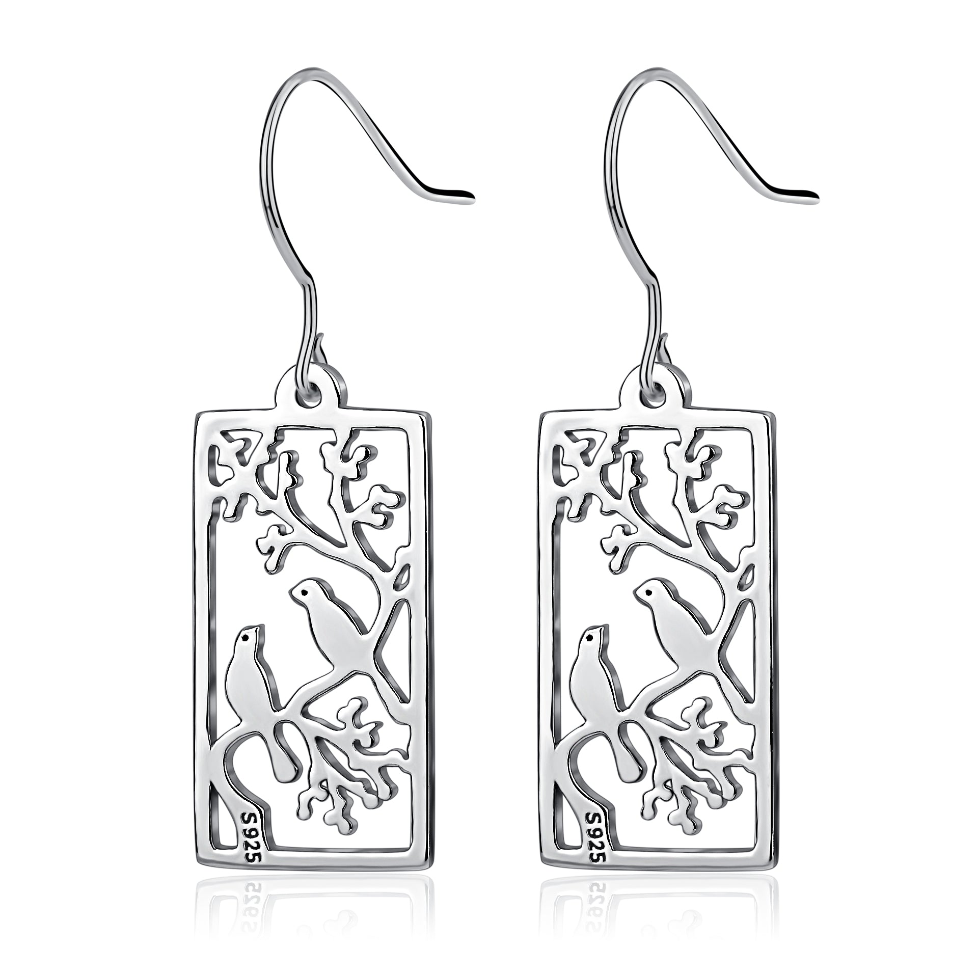 Many birds earring stand on the branches and engrave earrings design