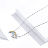 S925 Sterling Silver Rainbow Pendant Necklace White Gold Plated Zircon Necklace