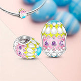 Sterling Silver Easter Egg with Cubic Zirconi Charm  Fit Bracelet Jewelry Gift for Women Girls