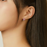 Oval Pink Zircon Playful Kitty Cat Stud Earrings for Women 925 Sterling Silver Fine Jewelry Gifts for Girl
