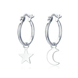 925 Sterling Silver Romantic Moon and Star Stud Earrings Precious Jewelry For Women