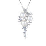 S925 Sterling silver flower leaf freshwater pearl cubic zircon pendants temperament necklace