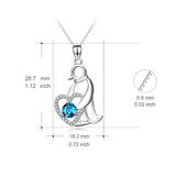 S925 Engraved Family Necklace Love Heart Penguin Crystal Pendant Necklace