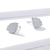 Dazzling Full Paved Shell Stud Earrings for Women 925 Sterling Silver Jewelry Wedding Engagement Statement Jewelry