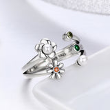 S925 sterling silver daisy flower ring oxidized zircon shell bead ring