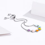 S925 sterling silver white gold plated Epoxy rainbow heart bracelet